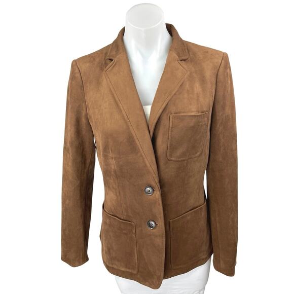 Tommy Hilfiger Jackets & Blazers - Tommy Hilfiger Womens Brown Faux Suede Long Sleeve Pocket Blazer Coat Jacket 6